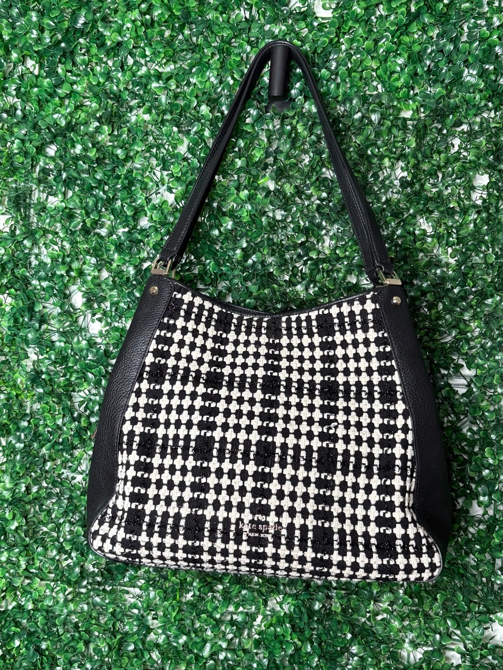 kate spade Black and White Houndstooth Shoulder Bag with Black Trim - Picture 3 of 9